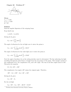 Chapter 30 Problem 27 &dagger; Given nred = 1.582 &theta;i = 45   Solution Find