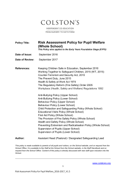 Risk Assessment Policy for Pupil Welfare