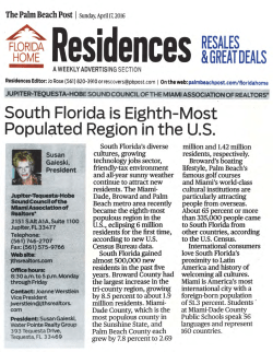 South Florida is Eighth-Most Populated Region in the u.S.