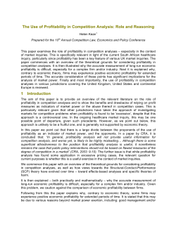 The Use of Profitability in Competition Analysis: Role and Reasoning