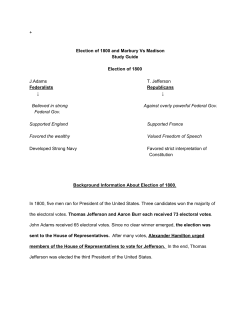 + ​ Election of 1800 and Marbury Vs Madison Study Guide Election