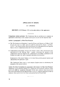 APPLICATION N&deg; 20944/92 SC v/FRANCE DECISION of 20