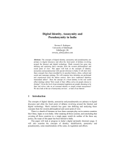 Digital Identity, Anonymity and Pseudonymity in India