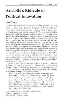 Aristotle`s Ridicule of Political Innovation