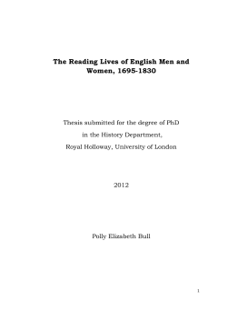 The Reading Lives of English Men and Women, 1695-1830