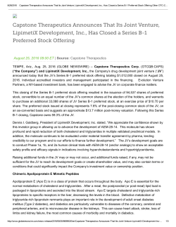 Capstone Therapeutics Announces That Its Joint Venture, LipimetiX