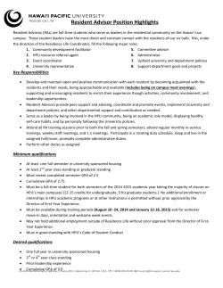 Resident Advisor Position Highlights