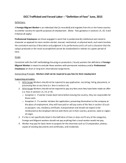 EICC Trafficked and Forced Labor &ndash; &ldquo;Definition of Fees&rdquo; June, 2015