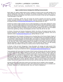 Sigma Lambda Gamma Headquarters Staffing Announcements