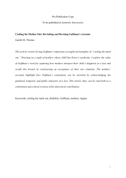 Pre-Publication Copy To be published in Symbolic Interaction