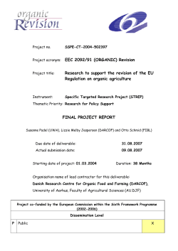 Project acronym: EEC 2092/91 (ORGANIC) Revision Research to