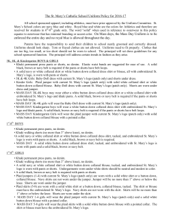 The St. Mary`s Catholic School Uniform Policy for 2016