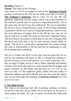 1 ~ Reading: Genesis 3 Theme: The Seed of the Woman. Last week