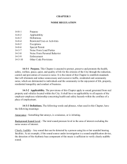 CHAPTER 3 NOISE REGULATION 14-8-1 Purpose 14-8