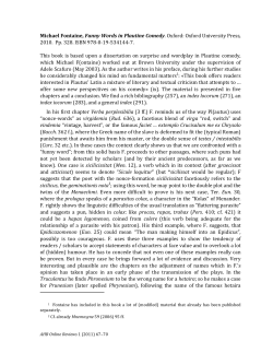 Michael Fontaine, Funny Words in Plautine Comedy. Oxford: Oxford