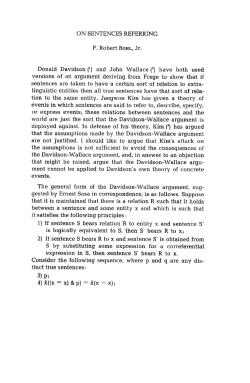ON SENTENCES REFERRING F. Robert BOHL, Jr. Donald Davidson