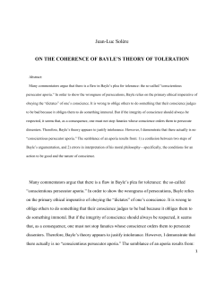 On the coherence of Bayle`s theory of toleration