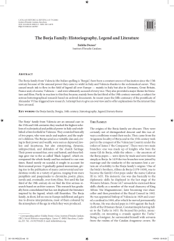 The Borja Family: Historiography, Legend and Literature