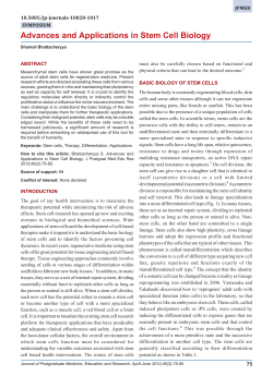Advances and Applications in Stem Cell Biology