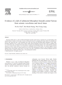 Evidence of a slab of subducted lithosphere beneath central Taiwan