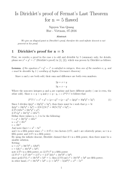 Is Dirichlet`s proof of Fermat`s Last Theorem for n = 5 flawed