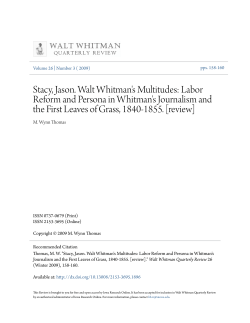 Stacy, Jason. Walt Whitman`s Multitudes: Labor Reform and Persona