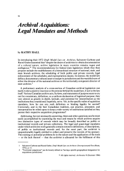 Archival A cquisitions: Legal Mandates and Methods