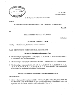 (Response to Civil Claim). - BC Civil Liberties Association