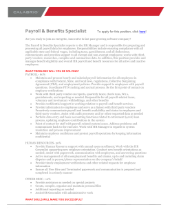 Payroll and Benefits SpecialistDescription