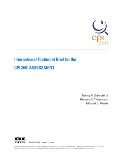 International Technical Brief for the CPI 260