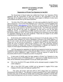 Registration of Private Tour Operators for Haj 2016