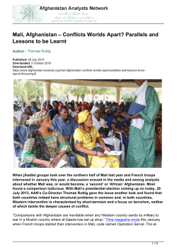 Mali, Afghanistan &ndash; Conflicts Worlds Apart? Parallels and Lessons to