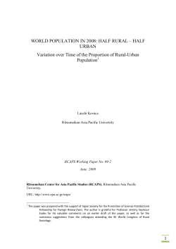 WORLD POPULATION IN 2008: HALF RURAL – HALF URBAN