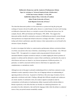Deliberative Democracy and the Analysis of Parliamentary Debate