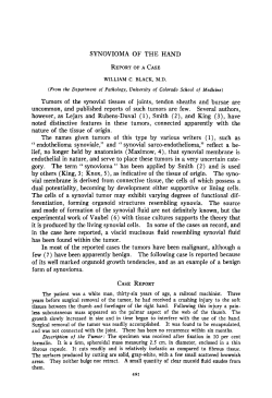 SYNOVIOMA OF THE HAND Tumors of the synovial tissues of joints