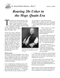 Roaring 20s Usher in the Monsignor Quain Era