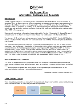 My Support Plan Information, Guidance and