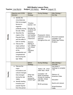 SHS Weekly Lesson Plans Teacher:Lisa Myrick Subject US History