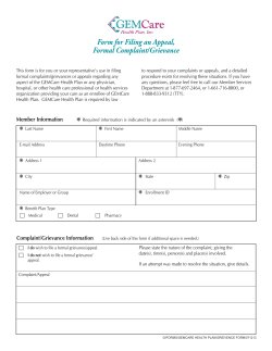 Form for Filing an Appeal, Formal Complaint/Grievance