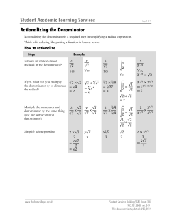 Student Academic Learning Services Rationalizing the Denominator