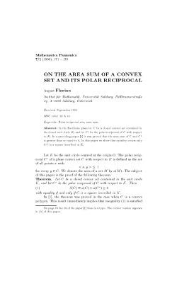 on the area sum of a convex set and its polar reciprocal