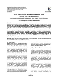 A Short Review on Process and Applications of Reverse Osmosis