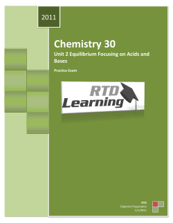 Chemistry 30 Unit 2 Equilibrium Focusing on Acids and Bases