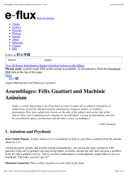 Assemblages: F&eacute;lix Guattari and Machinic Animism | e-flux