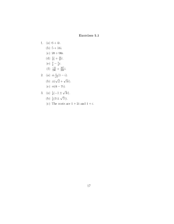 Exercises 5.1 1. (a) 6 + 4i. (b) 5 + 14i. (c) 28 + 96i. (d) 11 + 10 i. (e) 3