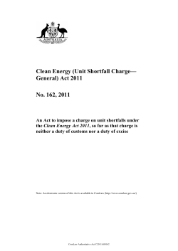 Clean Energy (Unit Shortfall Charge&mdash; General) Act 2011 No. 162