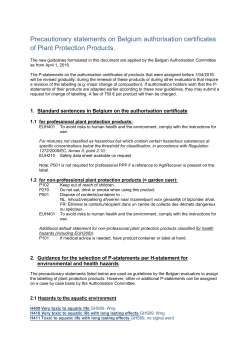 Precautionary statements on Belgium authorisation