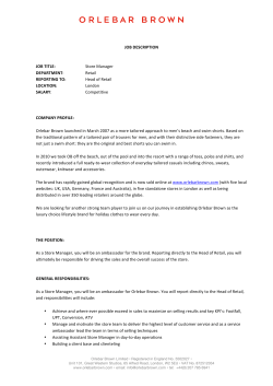 JOB DESCRIPTION JOB TITLE: Store Manager DEPARTMENT