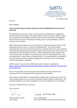 17th October 2013 By email Dear Colleague, Tissues and Cells