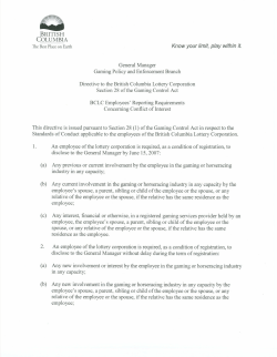 BCLC Employees` Reporting Requirements Concerning Conflict of